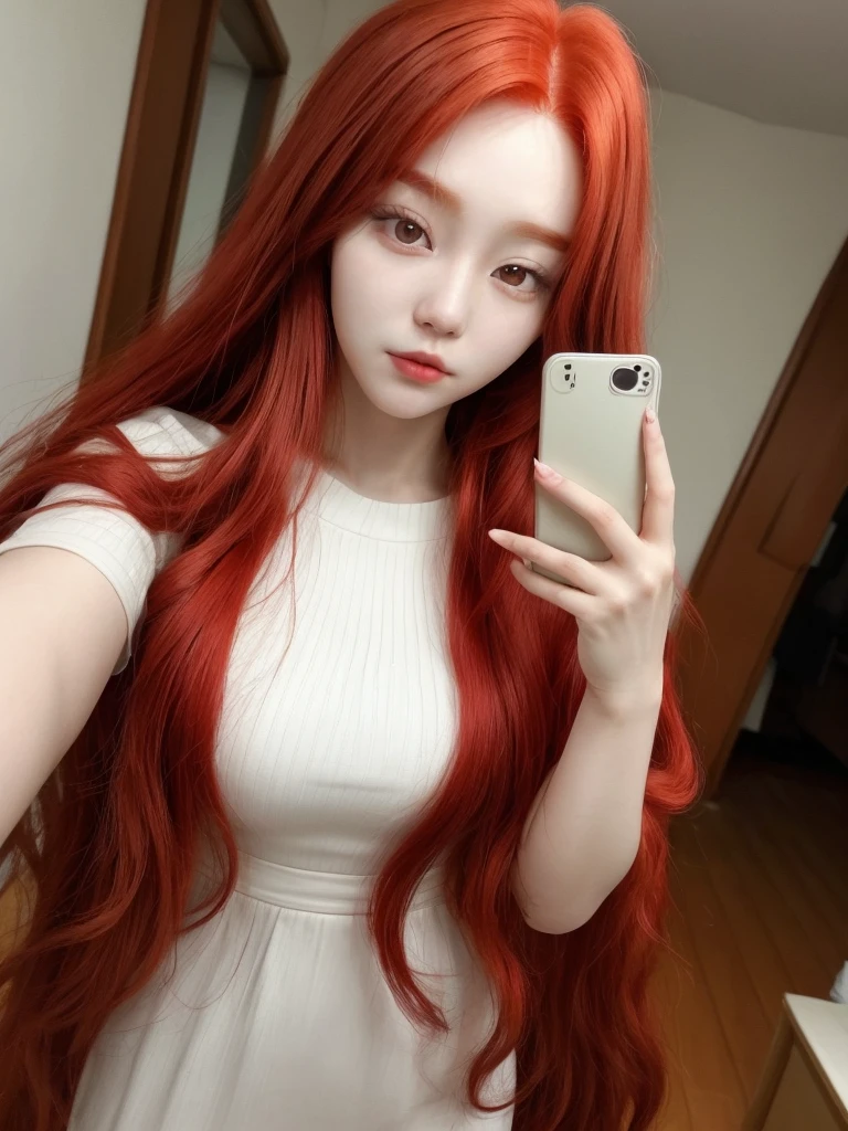  Korean with long red hair, Selfie