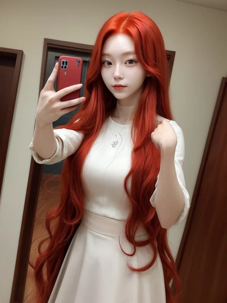 Korean with long red hair, Selfie