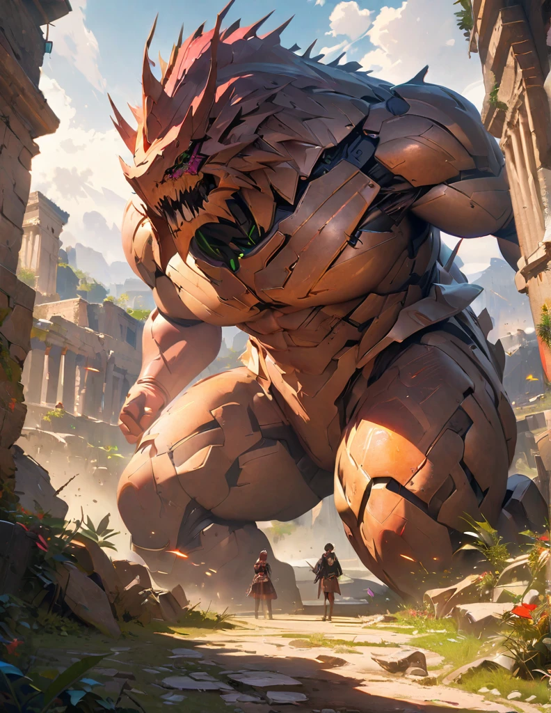 Wet in the rain, Fantasy Strong bulky male mud rock plant earth golem with visible erect penis, lewd pose, detailed photography