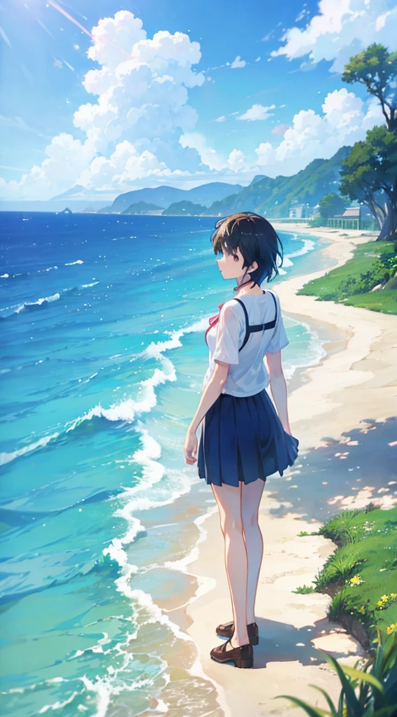 Summer, Makoto Shinkai&#39;s concept art, tumblr, magic realism, beautiful anime scenes, beautiful skies. by makoto shinkai, ( ( makoto shinkai ) ), anime background art, anime backgrounds, Makoto Shinkai&#39;s style, anime movie backgrounds, galaxy express, no humans. --v6