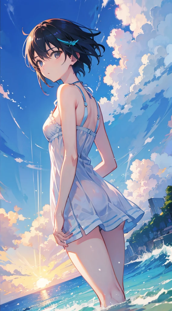 Summer, Makoto Shinkai's concept art, tumblr, magic realism, beautiful anime scenes, beautiful skies. by makoto shinkai, ( ( makoto shinkai ) ), anime background art, anime backgrounds, Makoto Shinkai's style, anime movie backgrounds, galaxy express, no humans. --v6