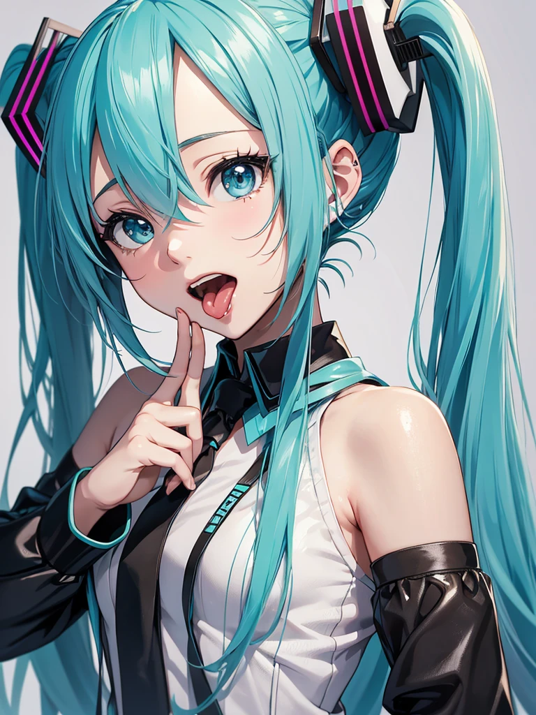 hatsune miku, showing the tongue