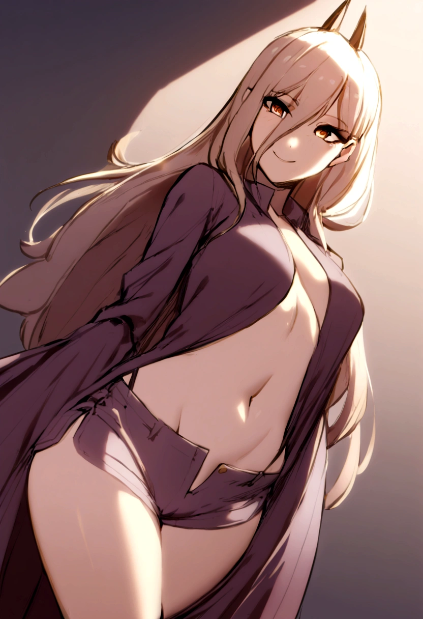 1 girl in town , with short shorts and long blouse, with a  look, and sensual smile