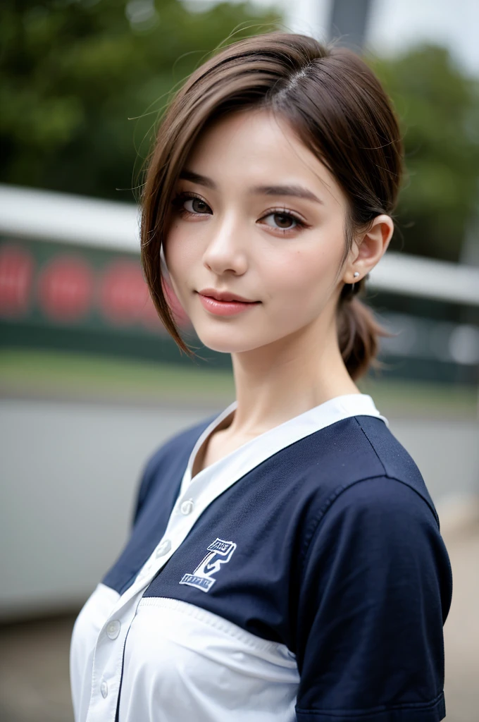 ((top-quality、Top image quality、超A high resolution))、14years、独奏、((small tits:1.7))、flat breast、small tit、A smile、with round face、Golden hair、Short ponytail、childlike 、Ultra-detailed and beautiful skin、Realistic and beautiful skin、、((Silk Basketball Uniform)), delicate and beautiful face、Young models,Wet with sweat