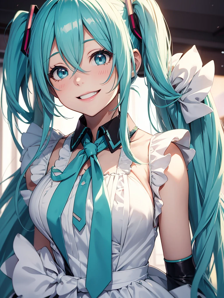 Hatsune miku, smiling, maid, showing the tongue