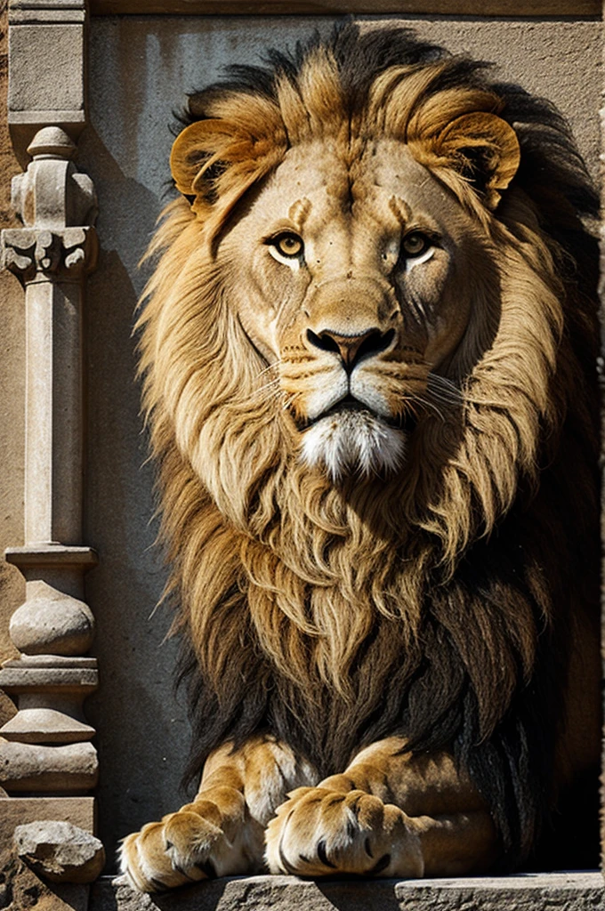 A lion and the number 35 years together with drawings and artifacts of architecture and graphic design