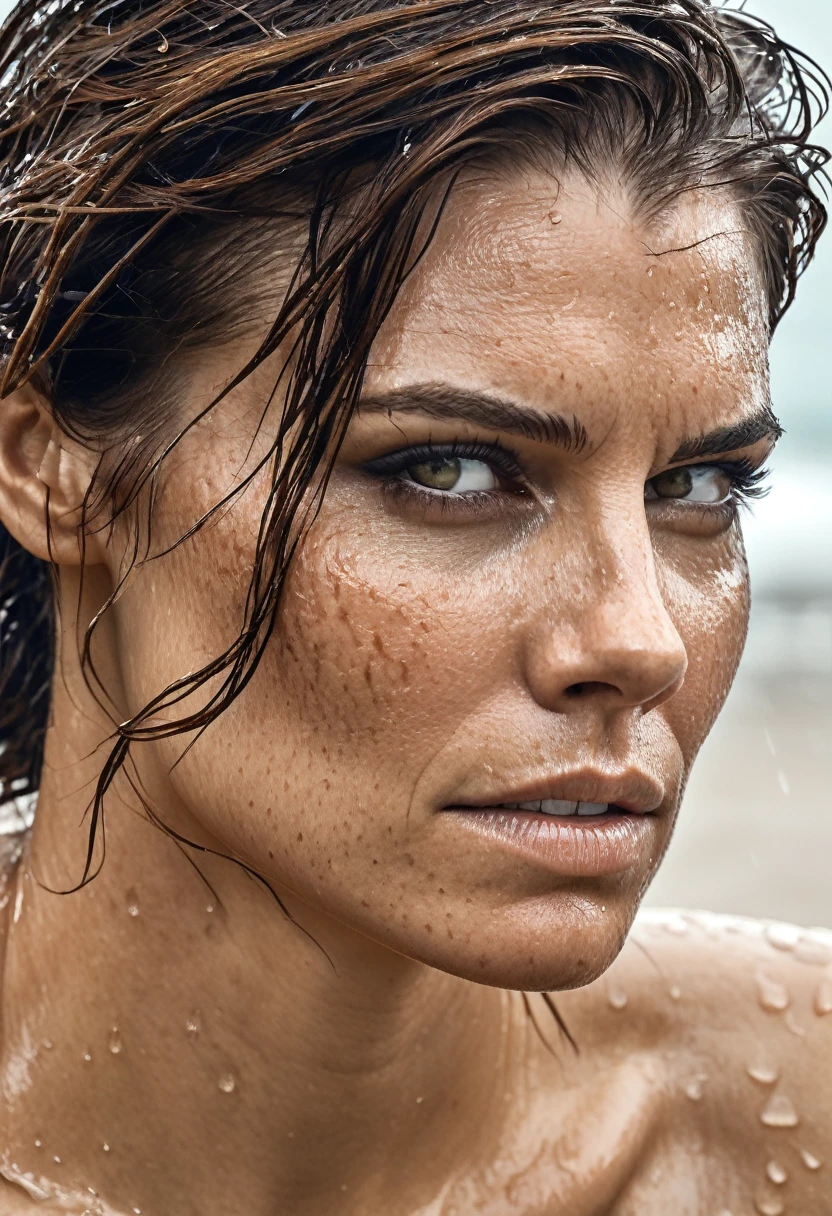  high quality  Erotic shot , ( lauren_cohan  , oily face, sensual detailed ultra realistic  skin texture  ) celebrity erotic photograph , nude,  extremely long  hair ,tall figure ,  erotic photoshoot , fit muscular figure , exhausted look, rainy, warm, sunny, shiny sweaty skin, on beach, wet hair, celebrity, female,  woman, hollywood actress,  fleshy muscular woman  , ( natural lights, depth of field, insanely detailed skin texture, hyper detailed features )