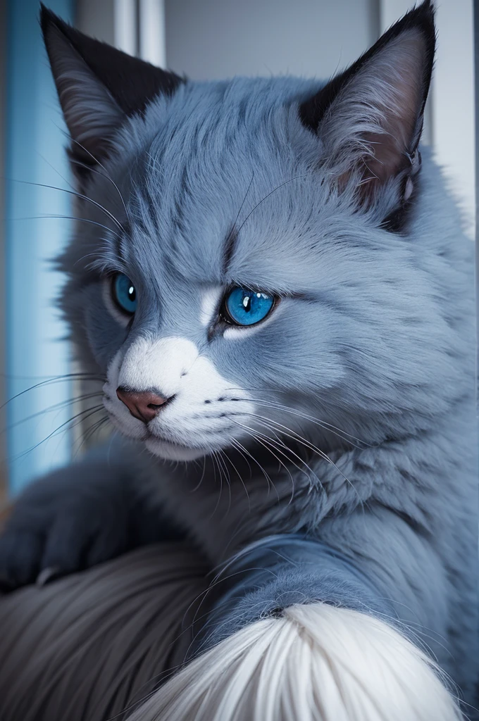 Ewwor furry azul branco e preto rabudo