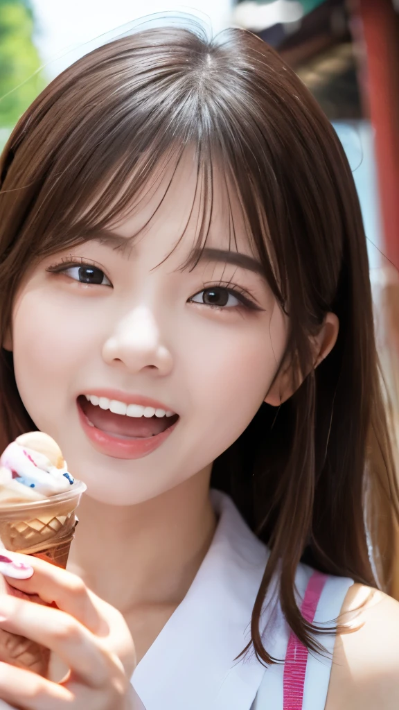 Japanese、woman、1 person、Perfect Anatomy,ice cream、Open your mouth、Licking ice cream、Sticking out tongue、4K、high resolution