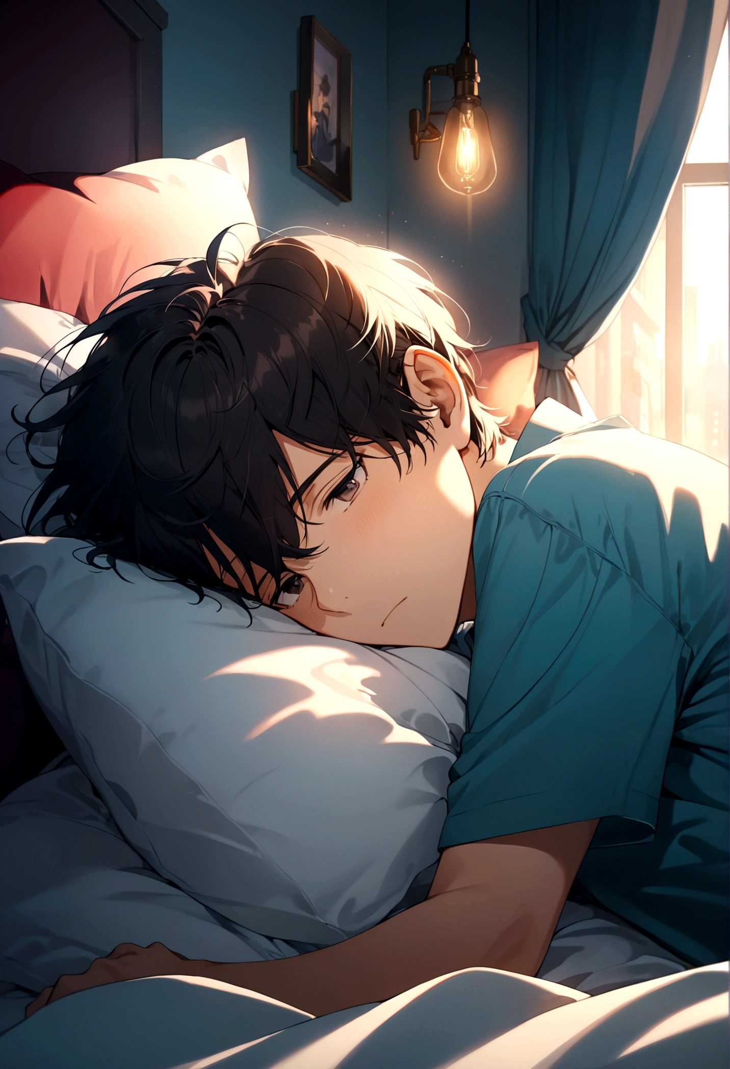 Aboy tired in bed
