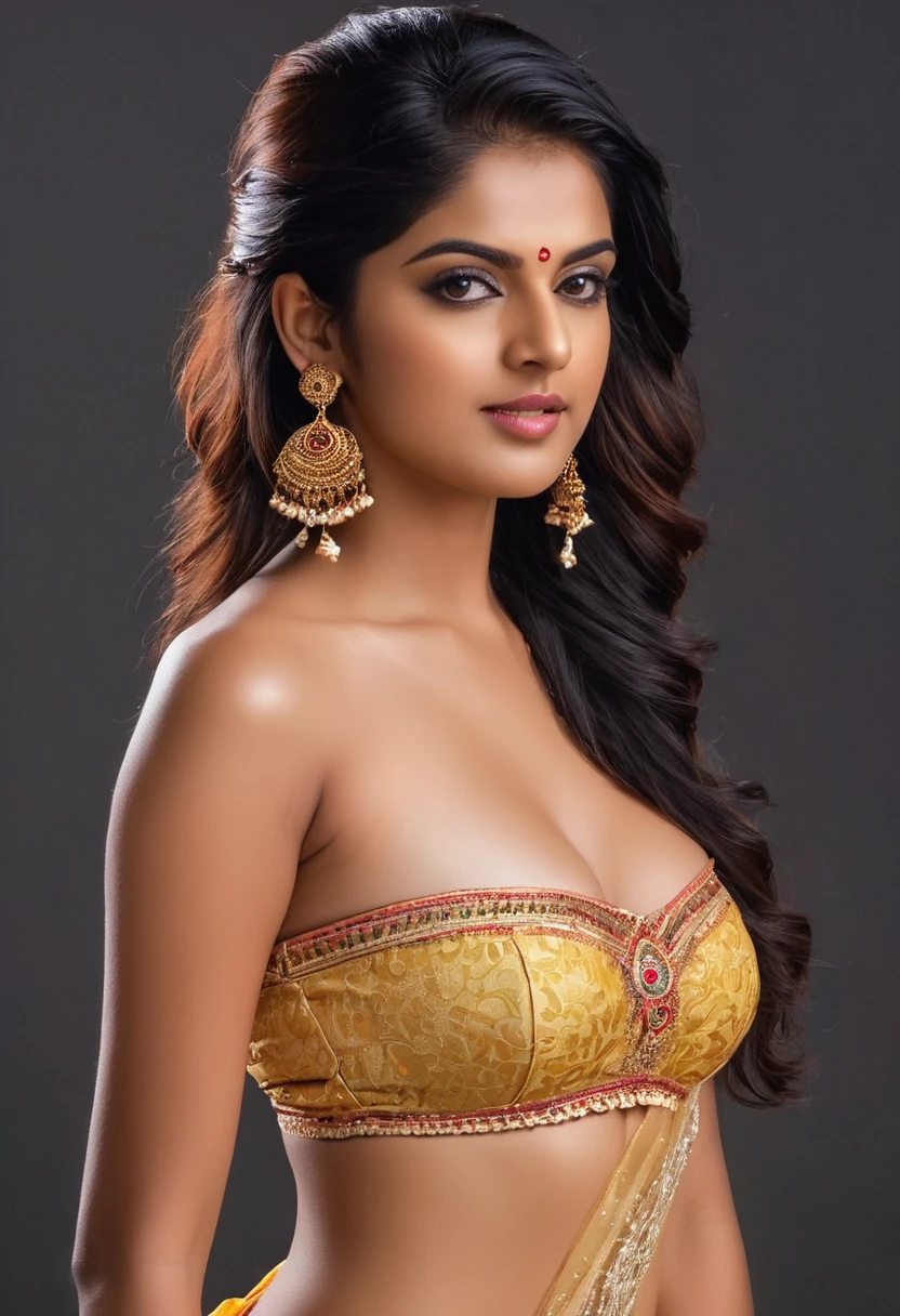 indian woman, 28 years old, flat breast,((half body)), ((portrait)),standing,   (high skin detail), petticoat, extreme skin detail, masterpiece, photorealistic, fantasy