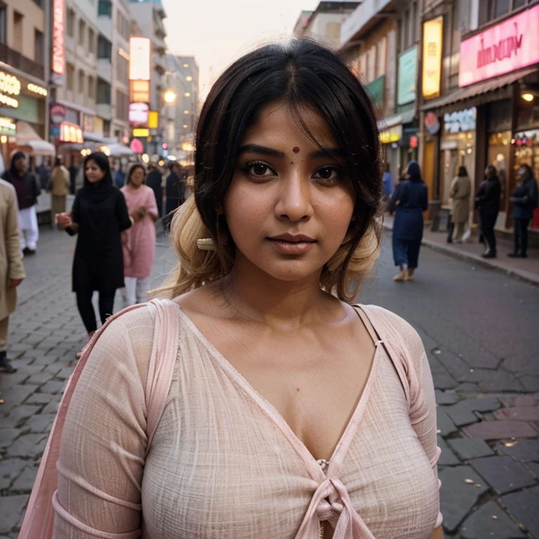 a woman round neck blouse and saree, heading in or out the door,,big cheeks, swooping breasts, deep cleavage, open arms, sexy armpits,big penis, nipples, ass, necklace, angle face,round face, beautiful face,(cinematic:1.3),there is a woman in an orange dress posing for a picture, at night time, at night, profile pic, malika favre, at nighttime, with lovely look, candid picture, fanart, with glowing lights at night, cute woman, candid!! dark background, by Max Dauthendey, taken with sony alpha 9, with cute - fine - face