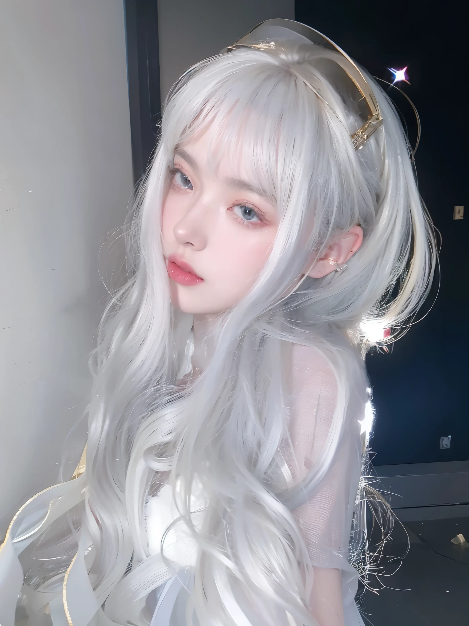 White long curly hair,Natural and beautiful hair,The background is simple, clean and beautiful