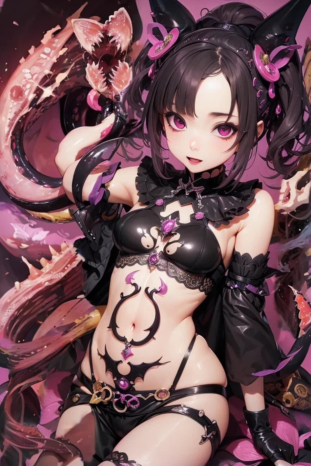 ((best quality)), ((highly detailed)), masterpiece, Succubus-style magical girl. Tentacles growing from her body. Tentacles with a mouth.
