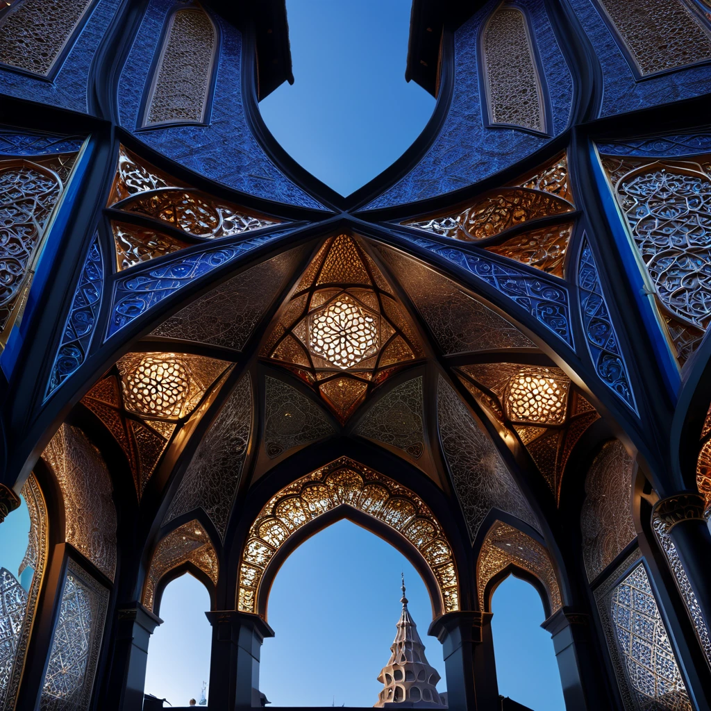 Glass-rich architecture、Arabesque pattern、Perspective angle、Super detailed photos