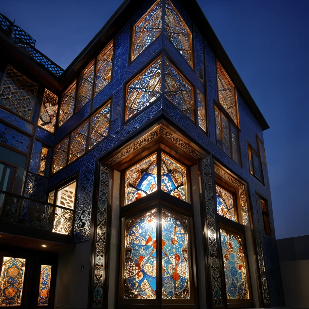 Glass-rich architecture、Arabesque pattern、Perspective angle、Super detailed photos