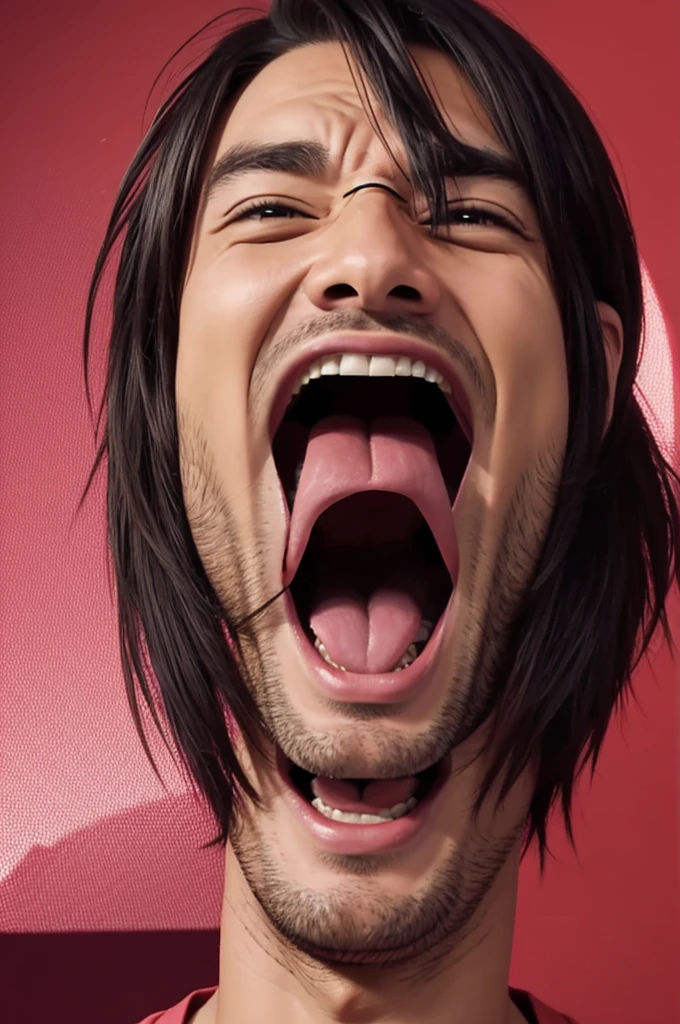 Generate an image of twitch streamer caseoh singing with his mouth wide open, make it so that it would fit in a bottom right corner of a square in a video cartoony art style