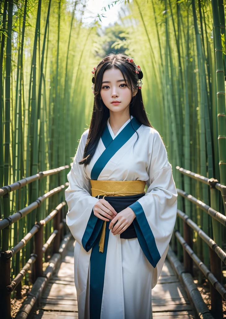 (Realistic, photo-Realistic:1.37),(8K, RAW Photos, Highest quality, masterpiece:1.2), cute, Ultra-detailed, 超High resolution, Kodak Vision Color, Filmed with an Arricam LT camera,Highest quality, Lively, 8K, High resolution, 1 girl, Escape, (Professional Lighting), (Portraiture:0.6), Black Hair, (Medium Hair),21 years old、slender、Long Hair, Modern photography, In the bamboo grove、bamboo forest、Twelve-layered kimono、Princess Kaguya、Japan classics、Wearing twelve layers of clothing、