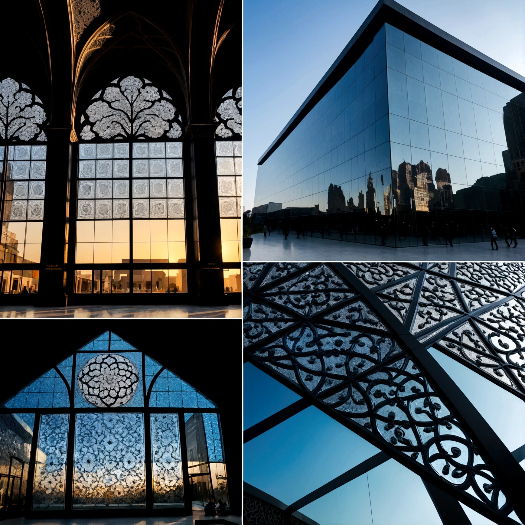 Glass-rich architecture、Arabesque pattern、Perspective angle、Super detailed photos