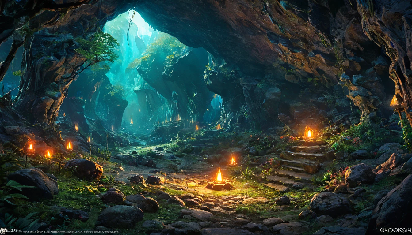 (anime, fantasy), (best quality, high resolution, depth of filed, HDR:1.2), (goblin cave, cavern interior, bones, small boulders scattered, mysterious, dark hue), fantastical landscapes, vibrant colors, spooky, dark enchanted, dangerous atmosphere, beautiful, extremely detailed, intricate, delicate, serene fantasy, light filtering through the trees, bokeh, cinematic lighting, 8k, high quality