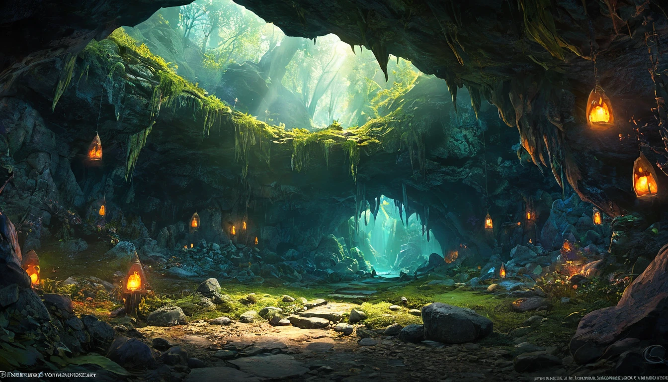 (anime, fantasy), (best quality, high resolution, depth of filed, HDR:1.2), (goblin cave, cavern interior, bones, small boulders scattered, mysterious, dark hue), fantastical landscapes, vibrant colors, spooky, dark enchanted, dangerous atmosphere, beautiful, extremely detailed, intricate, delicate, serene fantasy, light filtering through the trees, bokeh, cinematic lighting, 8k, high quality