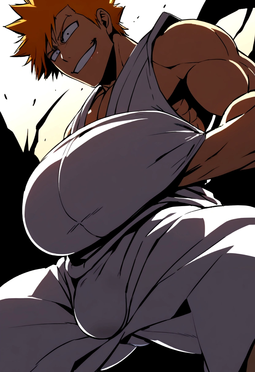 Kurosaki Ichigo from Bleach showing his big bulge, nasty smile