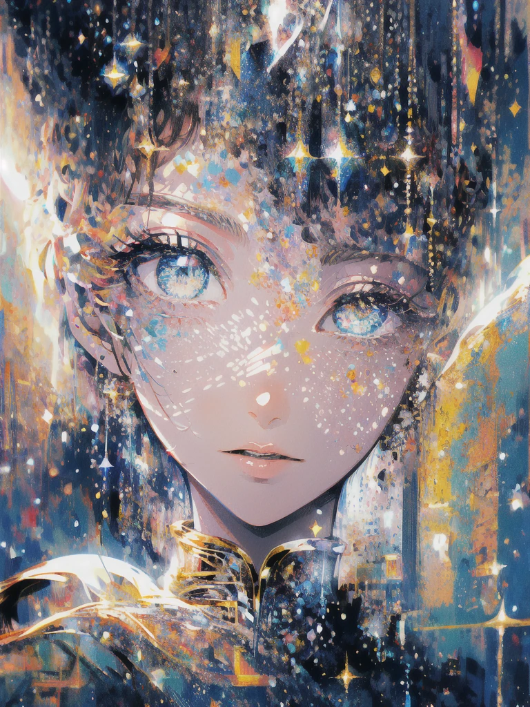 ((masterpiece, highest quality, Super detailed, High resolution)), alone, beautiful girl, shining eyes, perfect eyes, 15 years old, black white gold theme,