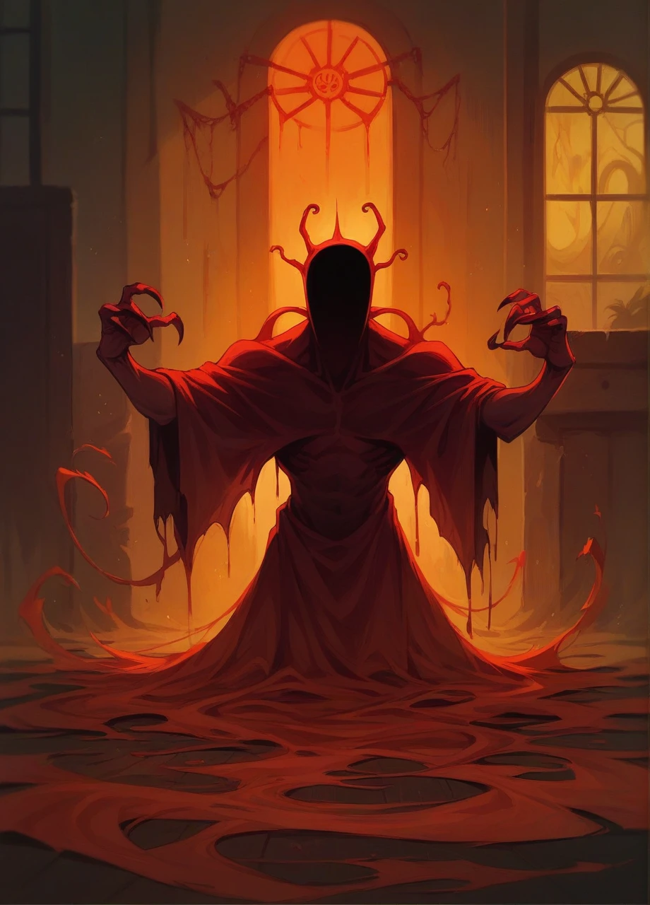 a person performing forbidden rites to summon the devil, creepy vibes, spirits