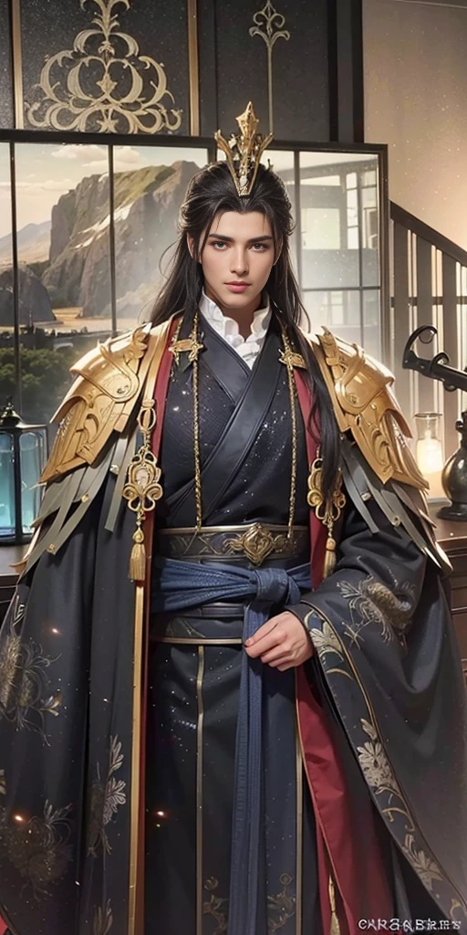 Handsome boy, best quality, photo, 4k,looking at viewer,full body,wear platinum armor,
