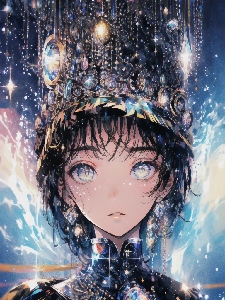 ((masterpiece, highest quality, Super detailed, High resolution)), alone, beautiful girl, shining eyes, perfect eyes, 15 years old, black white gold theme,