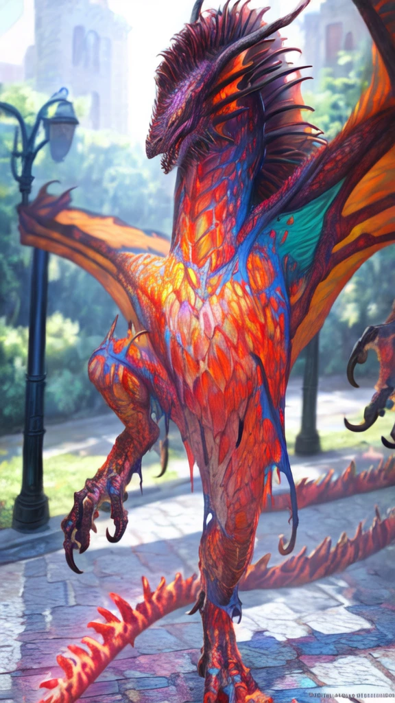 a beautiful girl with long brown hair, torn clothes, tattered clothes, screaming in terror, standing on a street corner, MelenaMariaRya, MaryaRya, highly detailed, 8k, award winning, masterpiece, best quality, transformation, magma dragon, dragon, intricate details, photorealistic, cinematic lighting, volumetric lighting, depth of field, beautiful face, striking pose, dynamic composition, vivid colors, warm tones