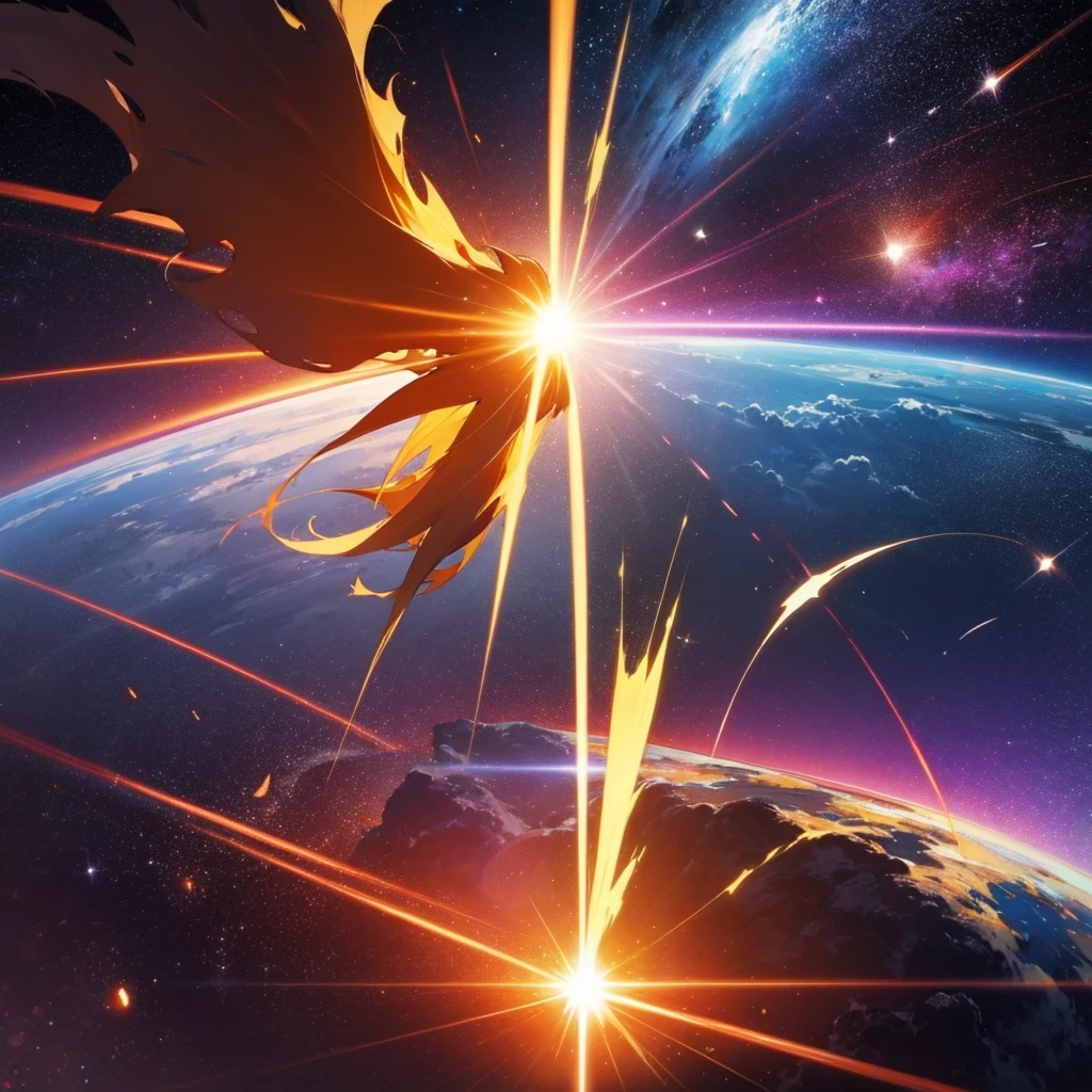 two suns colliding, epic scenemy, magical enviroment, space background