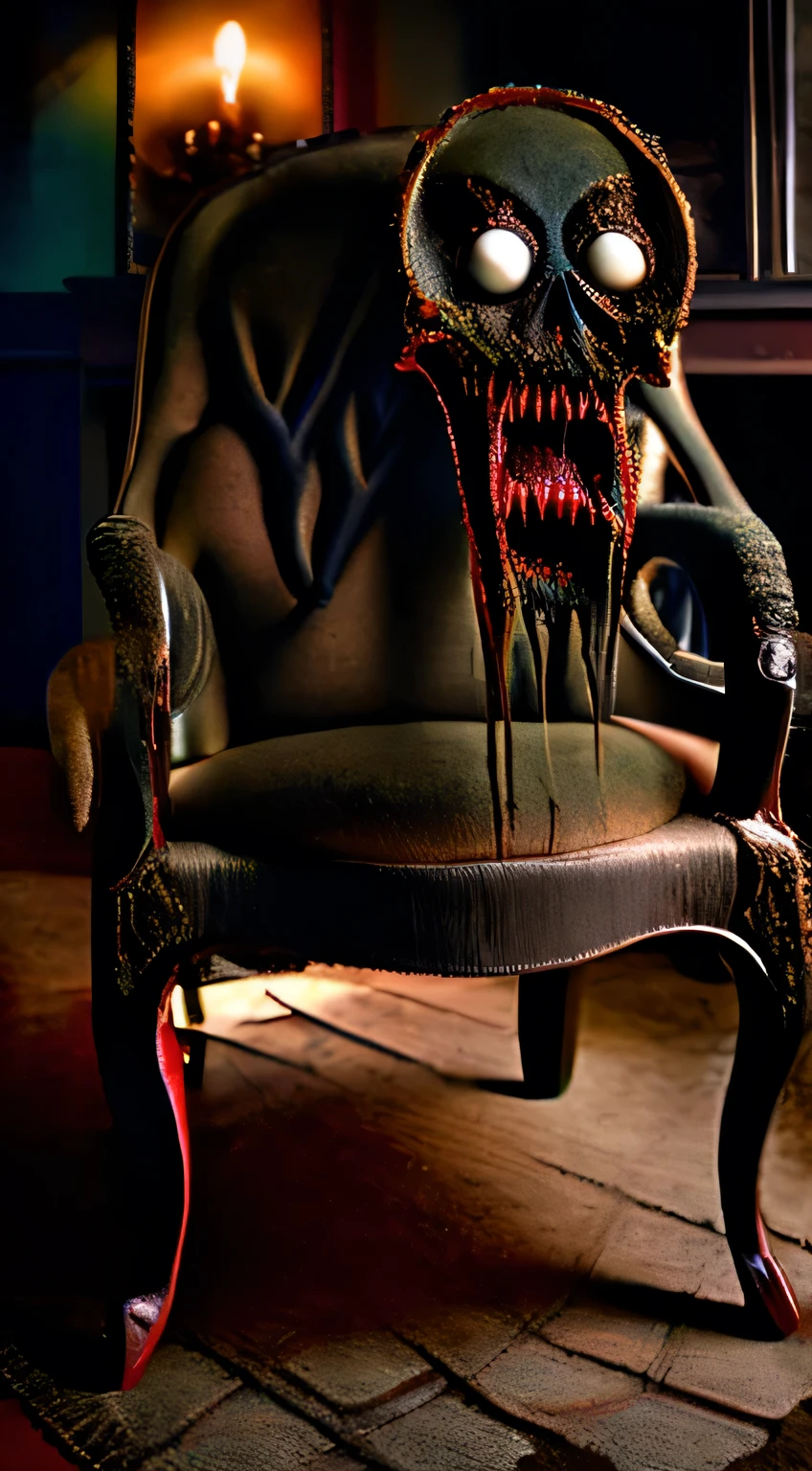 A dangerous chair with spindly legs and fangs