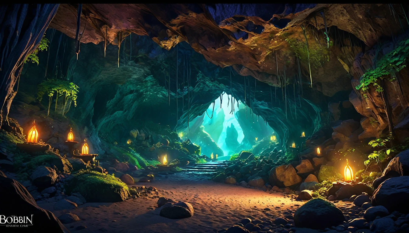 (anime, fantasy), (best quality, high resolution, depth of filed, HDR:1.2), (goblin cave, dark cave, cavern interior, isolated cave, bones scattered, mysterious, dark hue), fantastical landscapes, vibrant colors, spooky, dark enchanted, dangerous atmosphere, beautiful, extremely detailed, intricate, delicate, serene fantasy, light filtering through the trees, bokeh, cinematic lighting, 8k, high quality