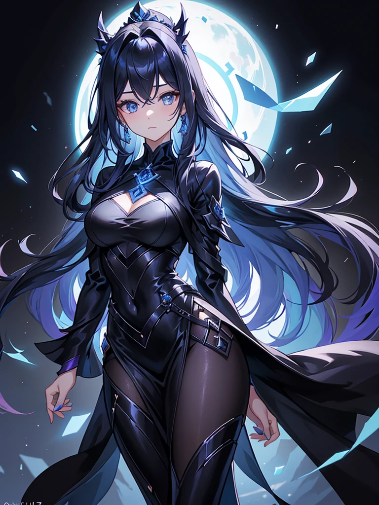 25-year-old girl、Rune background、black magician、Wearing a black robe、mesmerize、cute woman、Elegant hairstyle、indigo hair color、Slightly shorter hair、blue eyes、look at the viewer、masterpiece、Best image、