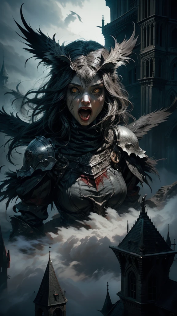official art, unity 8k wallpaper, ultra detailed, masterpiece, best quality, 1 woman, (extremely detailed), dynamic angle, Mysterious expression, fire sparkle effect, fantasy background, rim lighting, side lighting, cinematic light, ultra high res, 8k uhd, film grain,best shadow, delicate, RAW, light particles, detailed skin texture, detailed armor texture, detailed face, intricate details, ultra detailed, bright, (realistic), ((black hair)), very glowing blue eyes, curvy