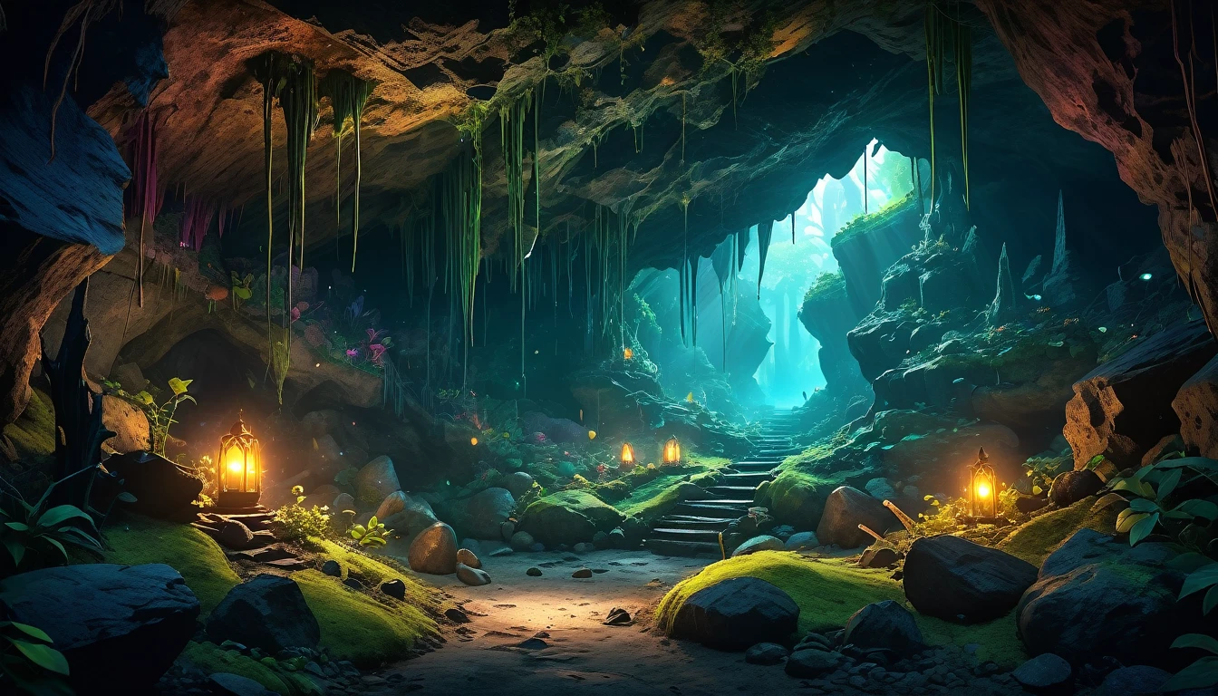 (anime, fantasy), (best quality, high resolution, depth of filed, HDR:1.2), (goblin cave, dark cave, cavern interior, isolated cave, bones scattered, mysterious, dark hue), fantastical landscapes, vibrant colors, spooky, dark enchanted, dangerous atmosphere, beautiful, extremely detailed, intricate, delicate, serene fantasy, light filtering through the trees, bokeh, cinematic lighting, 8k, high quality