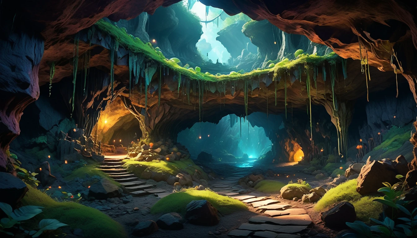 (anime, fantasy), (best quality, high resolution, depth of filed, HDR:1.2), (goblin cave, dark cave, cavern interior, isolated cave, bones scattered, mysterious, dark hue), fantastical landscapes, vibrant colors, spooky, dark enchanted, dangerous atmosphere, beautiful, extremely detailed, intricate, delicate, serene fantasy, light filtering through the trees, bokeh, cinematic lighting, 8k, high quality