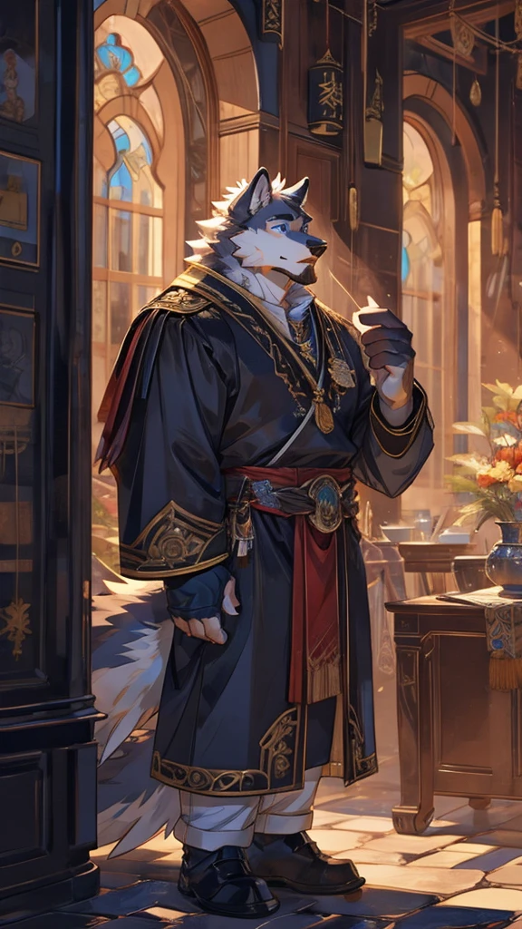 "Qingzhang,A 24-year-old wolf-orc,It has gray fur,Pale blue eyes,Medium build,medium height,Wearing white ancient clothes,Born into a scholarly family。I was taught to be an upright and righteous scholar since I was a child.。He is tall and straight,With a pair of eyes as clear as autumn water。There is always a faint smile on the corner of my mouth,Revealing a bit of gentleness。But even so,There is also a rebellious charm in his brows.。That's a desire,The persistence and stubbornness of not wanting to be bound by worldly rules。"