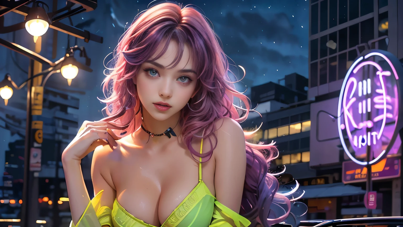 Masterpiece artwork, best qualityer, 1girl, ives , Mecha, beautiful lighting, (Neon light: 1.2), (natta: 1.5), "Masterpiece artwork, best qualityer, 1 garota, full - length portrait, sultry posing, blue colored eyes, multicolored hair+Plata:1.3+rot:1.2+purple+yellow:1.3+Unripe:1.3, sculpted legs and tempting curves, bountiful breasts, beautiful face, many drops of water, nube, Twilight, open plan, water colour, Neon light:1.2, natta:1.5, Mecha, beautiful lighting, bright neon light: 1.2, unforgettable mysterious night: 1.5"