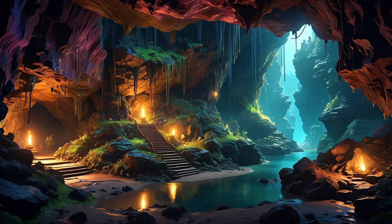 (anime, fantasy), (extremely detailed CG unity 8k wallpaper, masterpiece, best quality, ultra-detailed, depth of filed, HDR:1.2), (goblin cave, dark cave, cavern interior, isolated cave, bones scattered, mysterious, dark hue), fantastical landscapes, vibrant colors, spooky, dark enchanted, dangerous atmosphere, beautiful, extremely detailed, intricate, delicate, serene fantasy, cinematic lighting, 8k, high quality