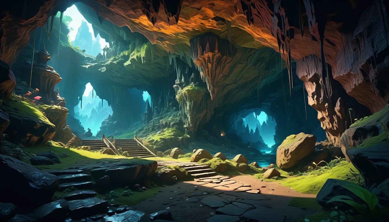 (anime, fantasy), (extremely detailed CG unity 8k wallpaper, masterpiece, best quality, ultra-detailed, depth of filed, HDR:1.2), (goblin cave, dark cave, cavern interior, isolated cave, bones scattered, mysterious, dark hue), fantastical landscapes, vibrant colors, spooky, dark enchanted, dangerous atmosphere, beautiful, extremely detailed, intricate, delicate, serene fantasy, cinematic lighting, 8k, high quality