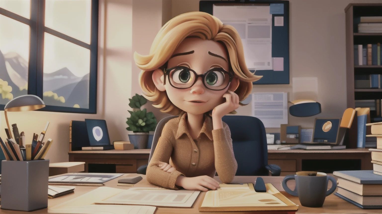 Close-up portrait of a overwhelmed person, buried under a mountain of paperwork, laptop screen reflecting their tired eyes, chaotic background, warm lighting, photorealistic, bokeh effect