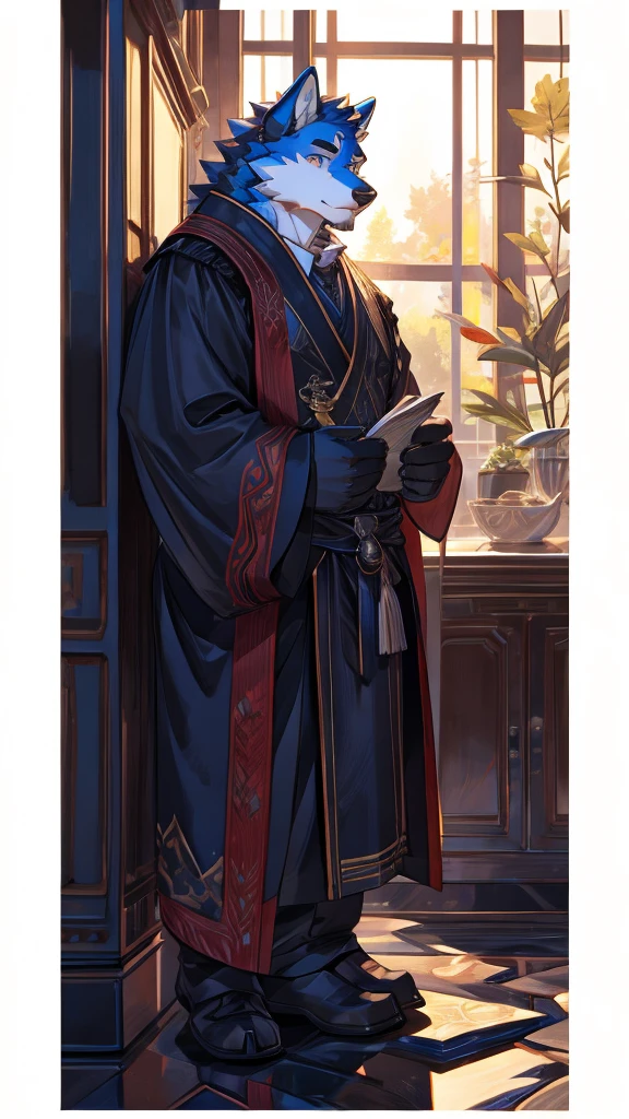 "Qingzhang,A 24-year-old wolf-orc,With blue fur,Light gray eyes,Thinner,medium height,"Dressed in white",Born into a scholarly family。I was taught to be an upright and righteous scholar since I .。He is tall and straight,With a pair of eyes as clear as autumn water。There is always a faint smile on the corner of my mouth,Revealing a bit of gentleness。But even so,There is also a rebellious charm in his brows.。That's a desire,The persistence and stubbornness of not wanting to be bound by worldly rules。"