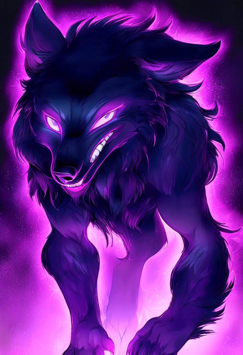 4K, best qualityer, perfectly shadowed, velues, anthropo, velues art, male wolf, purple wolf, (two tone skin), hairy bodies, purples eyes, (seducing gaze), body skinny, perfect male figure,  Abdomen, skin detailed, face detailed, detailed back ground, wolf tail, (detailedeyes)