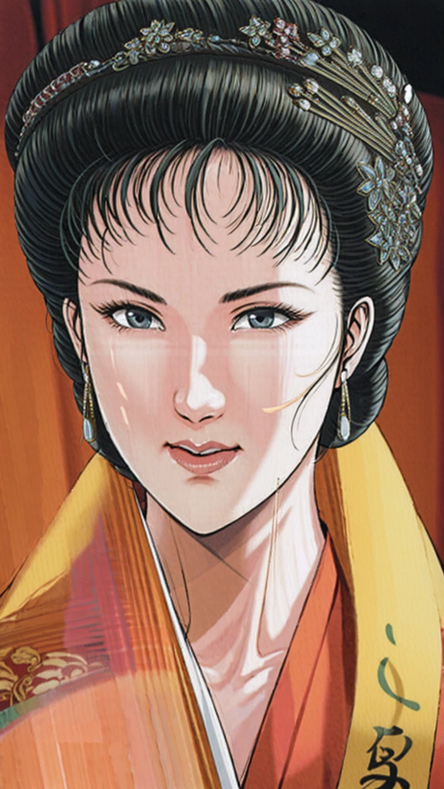 (best quality), (very aesthetic), (ultra-detailed), (best illustration),(a mature female),(perfect face),Suikoden,Mrs. Lin,(((NSFW))),((full_body)),((full_Nude)),(crying),red cheek,sweating,skinny,flushed skin,(hairly),(resting the back of her head on a pillow),(She is lying on her back completely naked),traditional Chinese bedroom,Legs spread,She spreads her pussy wide with her fingers