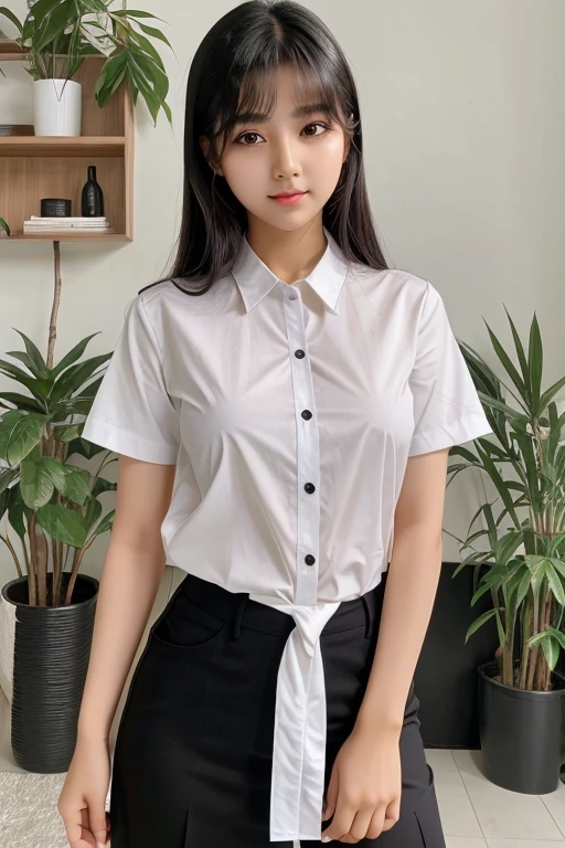 A prefect girl boby age yes cute face with white shirt black medium here full body black eyes are Korean girl cute face with big here for flying here full body best quality Indian girl