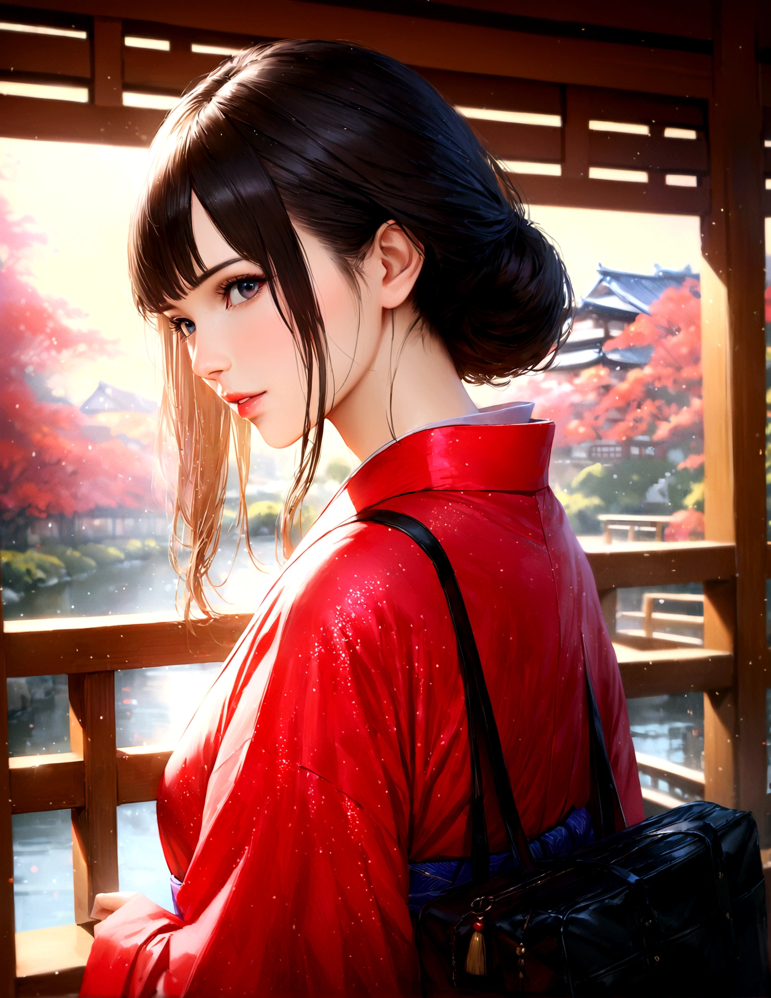 Kyoto, kimono,Blur the background,young woman,Glitter effect,Highest quality, 8K, High resolution, masterpiece:1.2, Very detailed, Realistic:1.37, High resolution, 超High resolution, Ultra-fine painting, Professional, Vibrant colors