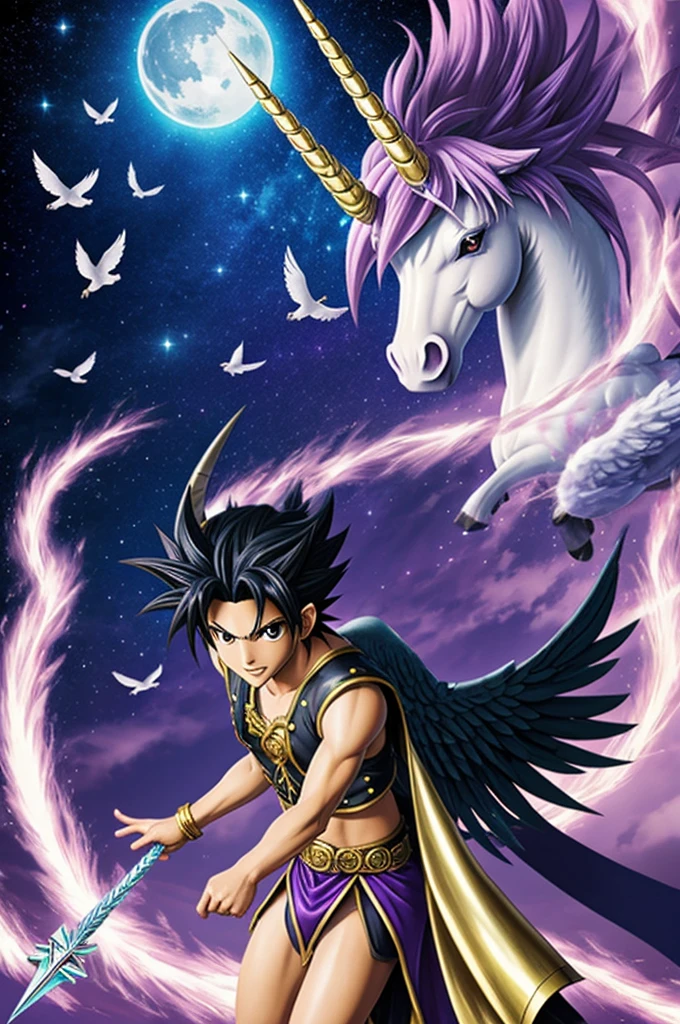 Yami yugi with pegasus wings and unicorn horn 