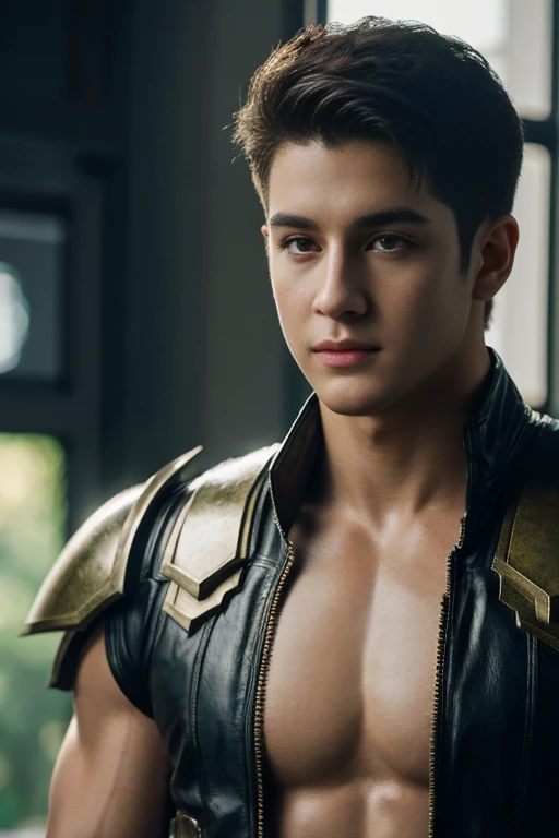 Quarter body photorealistic shots still of young Cody Christian as shirtless Archangel Raphael, wearing chartreuse green armor, with wide big detailed wings, in a high budget film, natural light photo, Canon 85L f2. 8, ISO320, 5000K colour balance, Miki Asai Macro photography, close-up, hyper detailed, trending on artstation, sharp focus, studio photo, intricate details, highly detailed, by greg rutkowski,